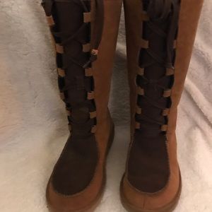 Size 7 Tan suede and fur boots laceup shoelaces